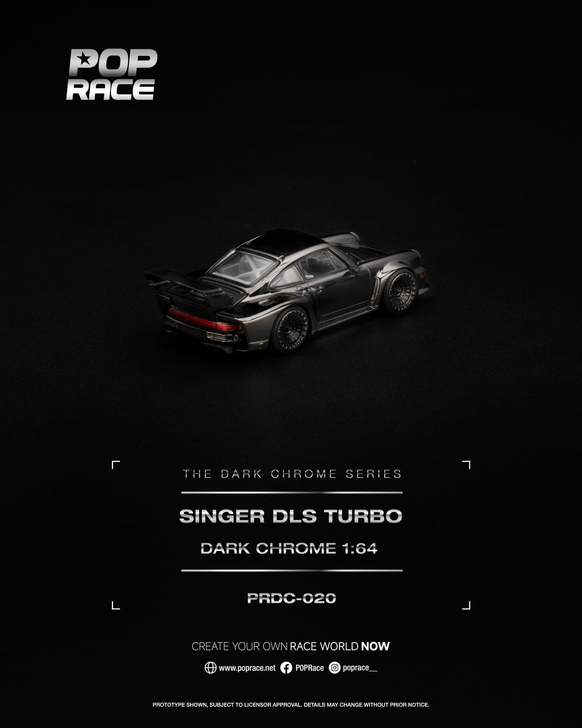 [PRE ORDER] Pop Race 1:64 Singer DLS Turbo Dark Chrome