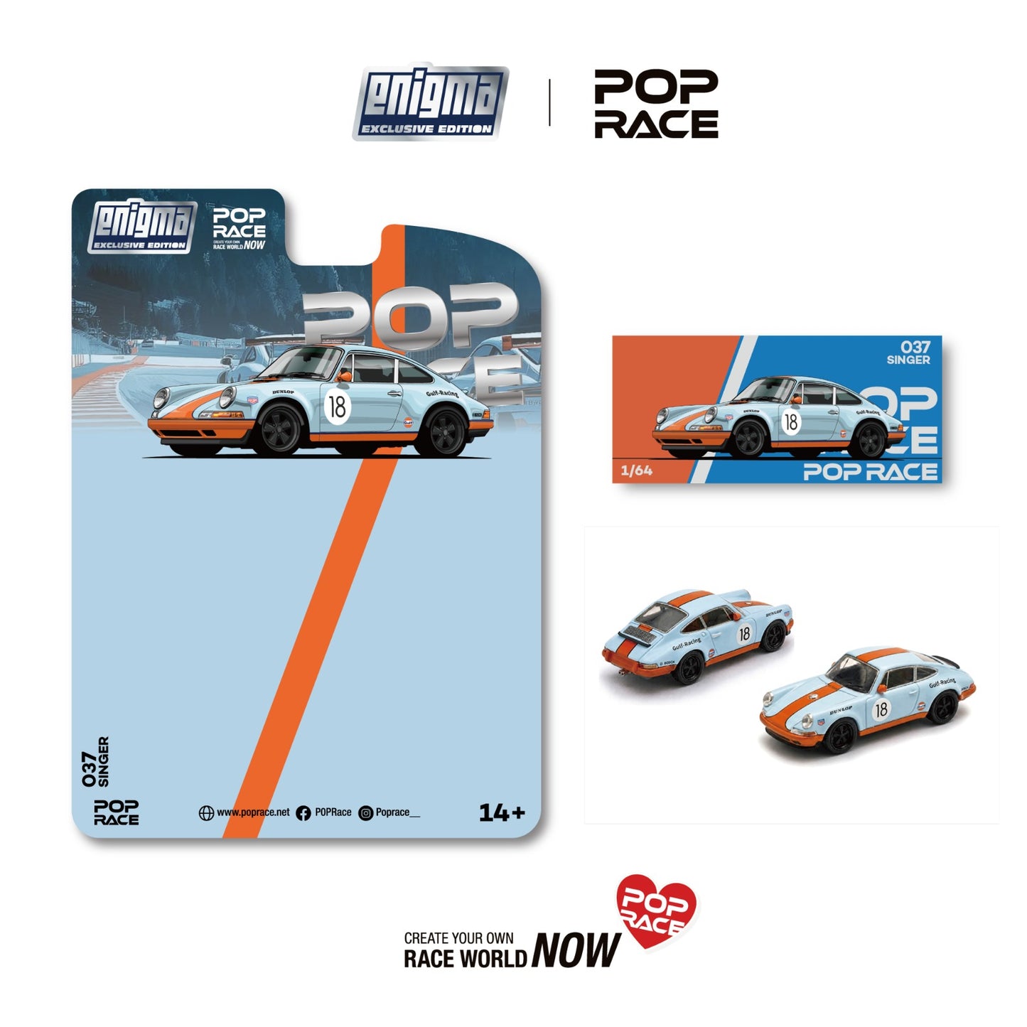 [PRE ORDER] Pop Race Enigma 1:64 Singer Racing Orange and Blue