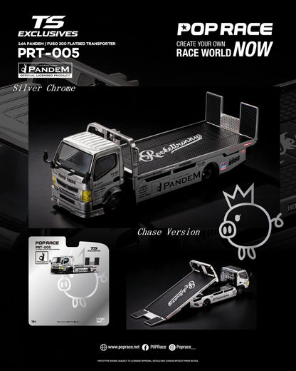 [PRE ORDER] Pop Race TS Exclusives 1:64 Pandem Fuso 300 Flatbed Transporter Silver Chrome
