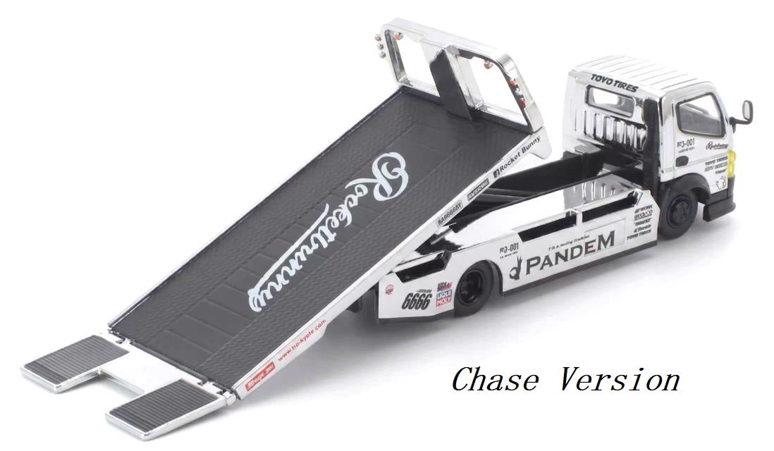 [PRE ORDER] Pop Race TS Exclusives 1:64 Pandem Fuso 300 Flatbed Transporter Silver Chrome