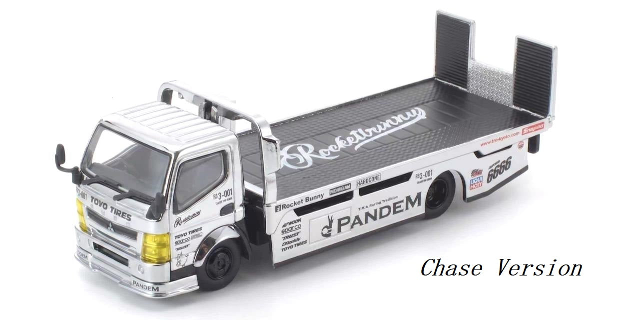 [PRE ORDER] Pop Race TS Exclusives 1:64 Pandem Fuso 300 Flatbed Transporter Silver Chrome