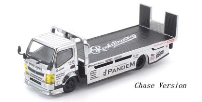 [PRE ORDER] Pop Race TS Exclusives 1:64 Pandem Fuso 300 Flatbed Transporter Silver Chrome
