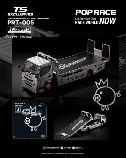 [PRE ORDER] Pop Race TS Exclusives 1:64 Pandem Fuso 300 Flatbed Transporter Silver Chrome