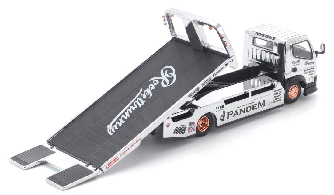 [PRE ORDER] Pop Race TS Exclusives 1:64 Pandem Fuso 300 Flatbed Transporter Silver Chrome