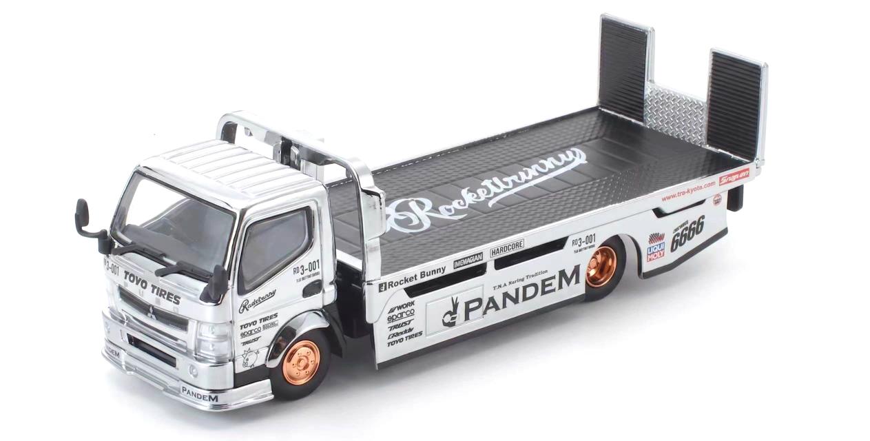 [PRE ORDER] Pop Race TS Exclusives 1:64 Pandem Fuso 300 Flatbed Transporter Silver Chrome