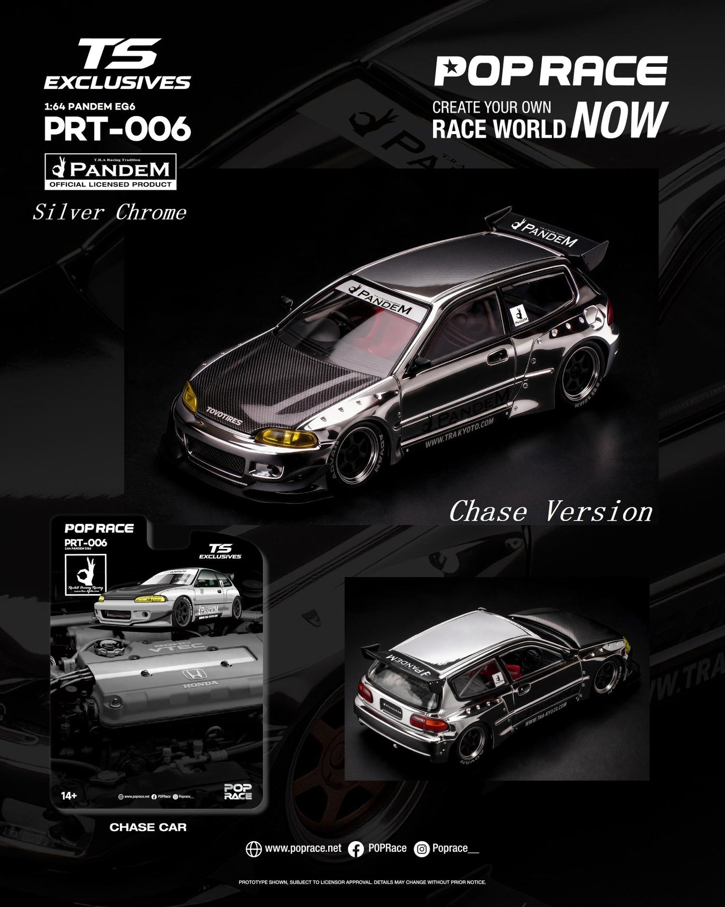 [PRE ORDER] Pop Race TS Exclusives 1:64 Pandem EG6 Silver Chrome
