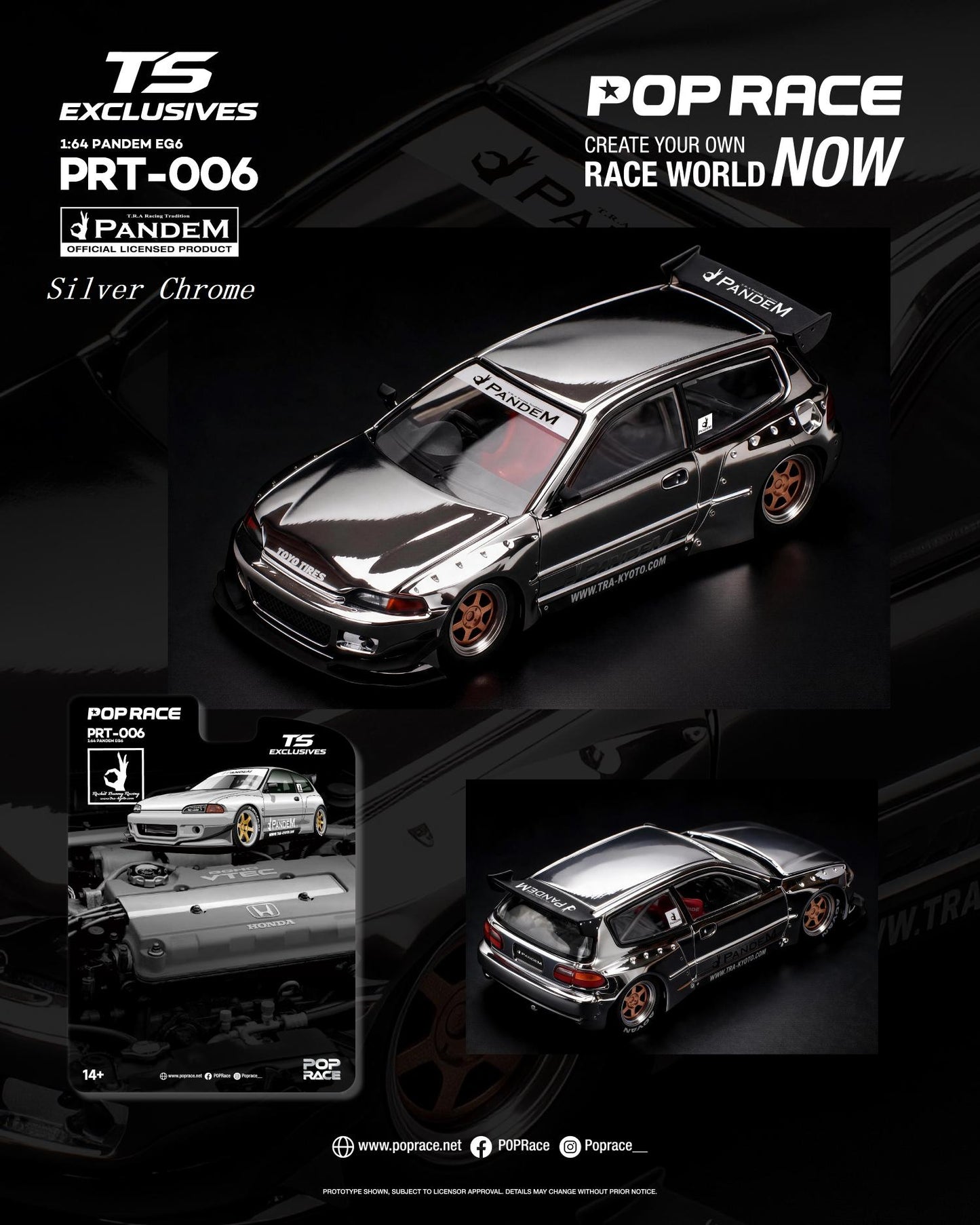 [PRE ORDER] Pop Race TS Exclusives 1:64 Pandem EG6 Silver Chrome
