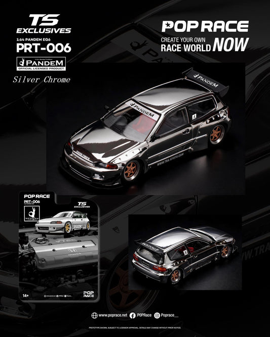 [PRE ORDER] Pop Race TS Exclusives 1:64 Pandem EG6 Silver Chrome