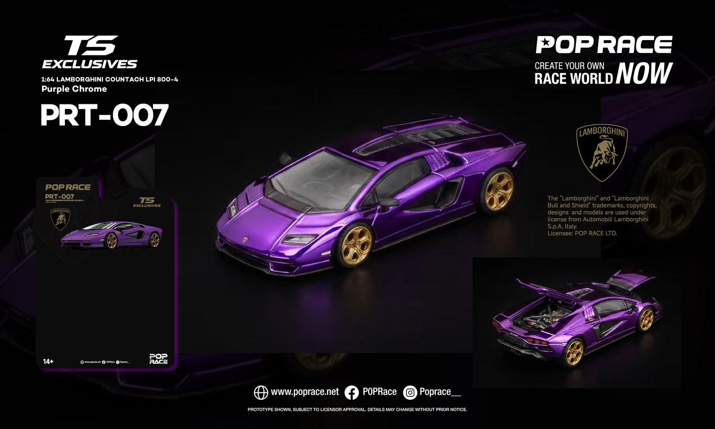 [PRE ORDER] Pop Race TS Exclusives 1:64 Lamborghini Countach LPI 800-4 Purple Chrome