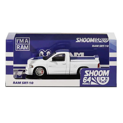 Shoom64 1:64 2003 Dodge Ram SRT-10 Pickup White with Blue Racing Stripes