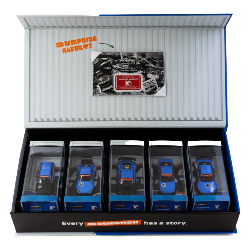Tarmac Works 1:64 10th Anniversary Box Set 5 Model Cars + Trading Cards