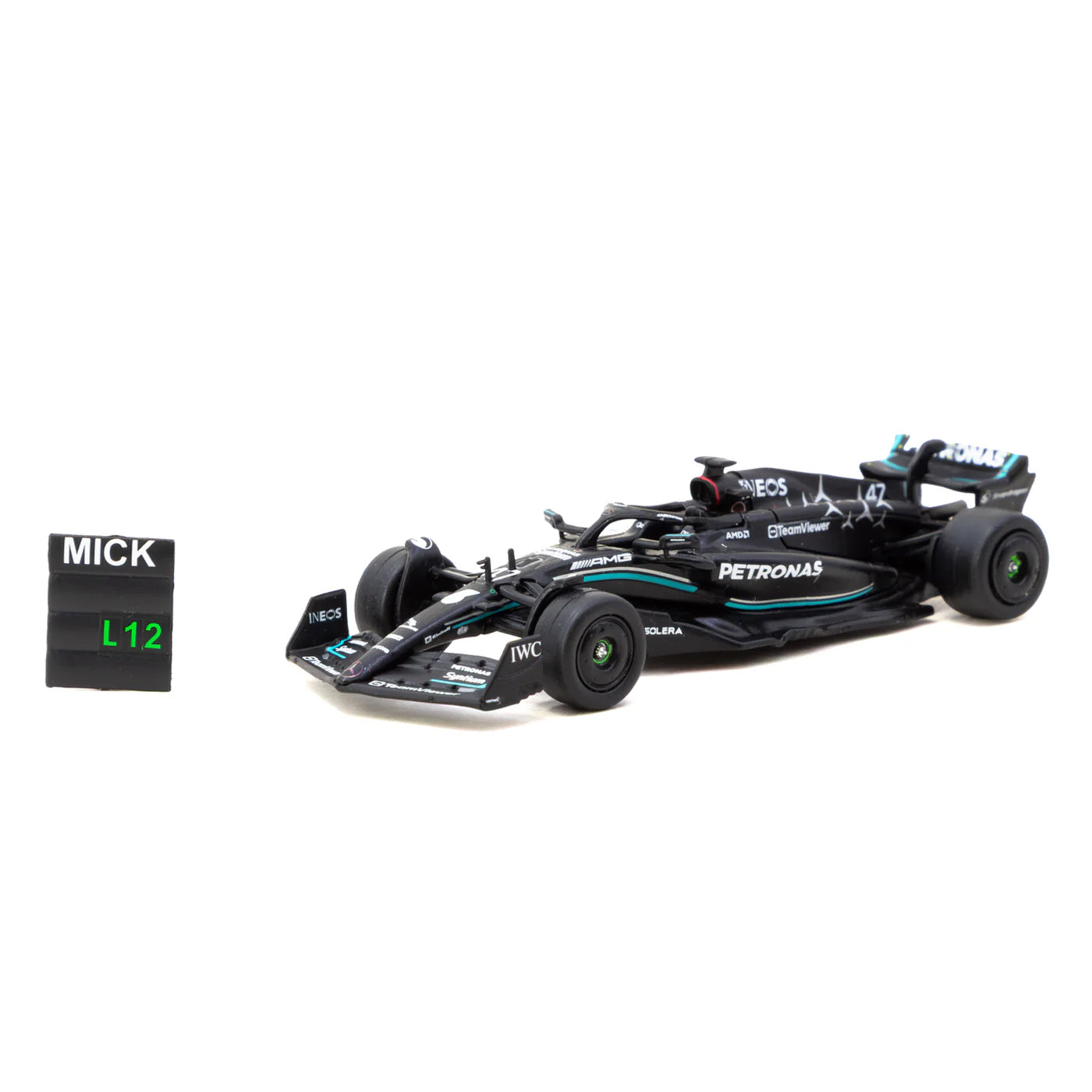 Tarmac Works 1:64 Mercedes-AMG F1 W14 E Performance Spanish Grand Prix 2023 Mick Schumacher with pit board