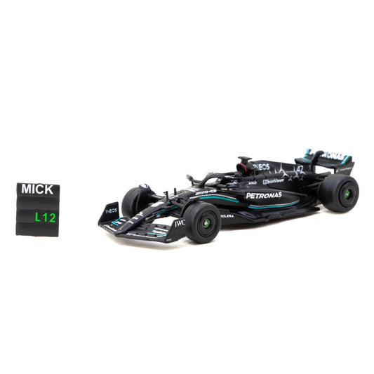 Tarmac Works 1:64 Mercedes-AMG F1 W14 E Performance Spanish Grand Prix 2023 Mick Schumacher with pit board