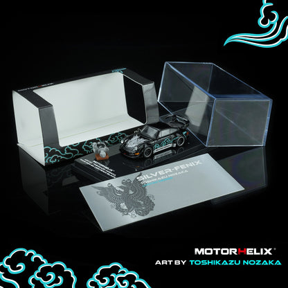 [PRE ORDER] Motorhelix 1:64 RWB 964 Black Silver-Fenix with magnetic air-cooled engine