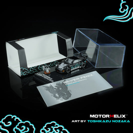 [PRE ORDER] Motorhelix 1:64 RWB 964 Black Silver-Fenix with magnetic air-cooled engine